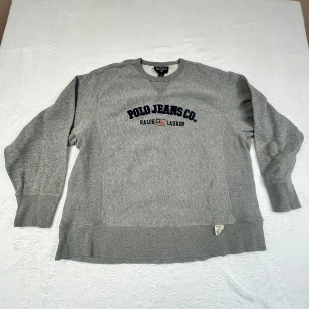 VTG Polo Jeans Co Ralph Lauren Mens XL Sweatshirt Gray Embroidered Flag Pullover